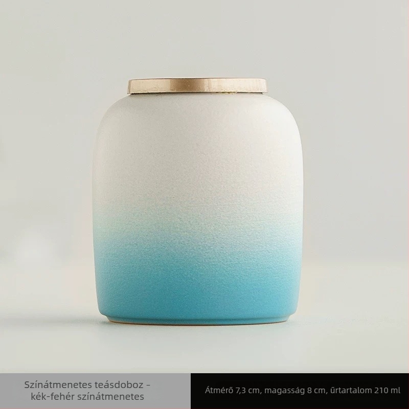 Kerámia mini teásdoboz gradient színnel, Pu'er, vörös, zöld és fehér tea levelekhez, Longjing — lezárt teásdoboz logóval