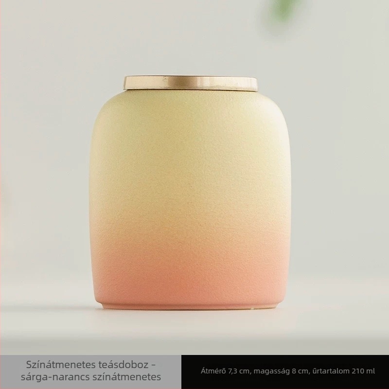 Kerámia mini teásdoboz gradient színnel, Pu'er, vörös, zöld és fehér tea levelekhez, Longjing — lezárt teásdoboz logóval