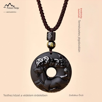 Putuo Mountain természetes obsidián medál, zodiákus jel, talizmán