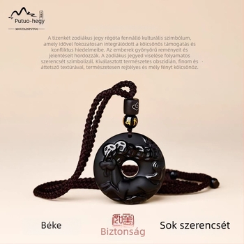 Putuo Mountain természetes obsidián medál, zodiákus jel, talizmán