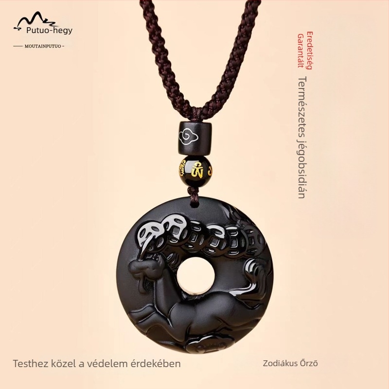 Putuo Mountain természetes obsidián medál, zodiákus jel, talizmán