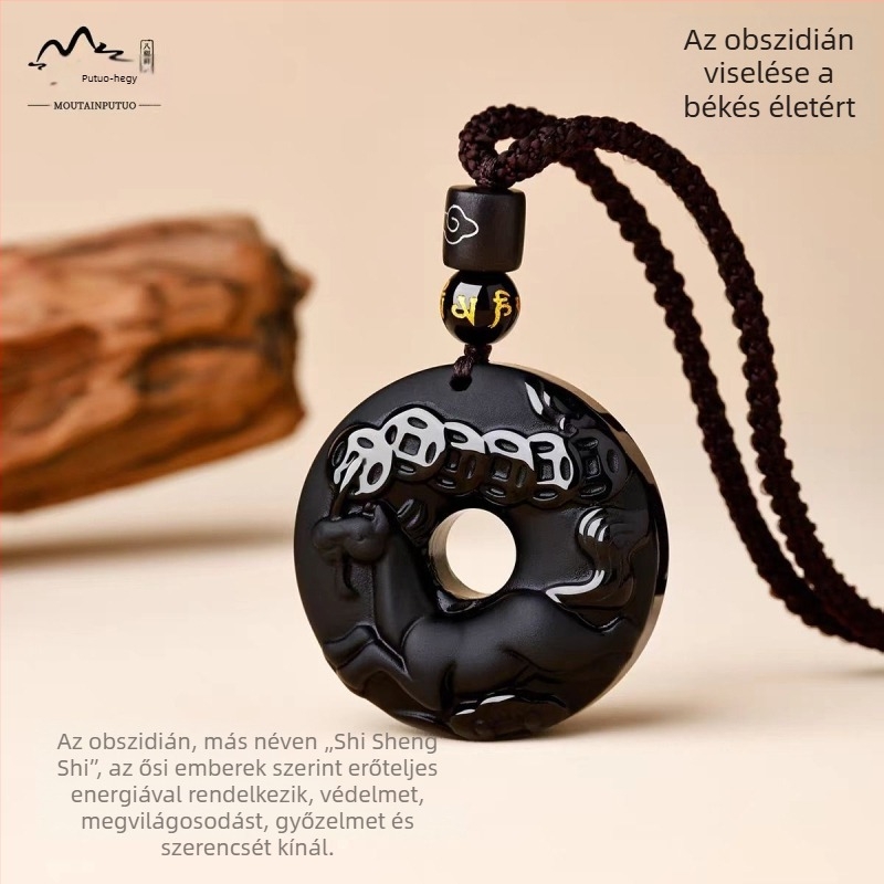 Putuo Mountain természetes obsidián medál, zodiákus jel, talizmán