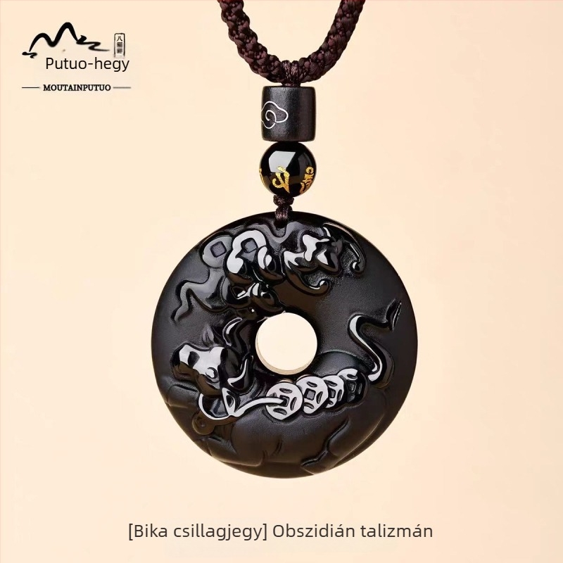 Putuo Mountain természetes obsidián medál, zodiákus jel, talizmán