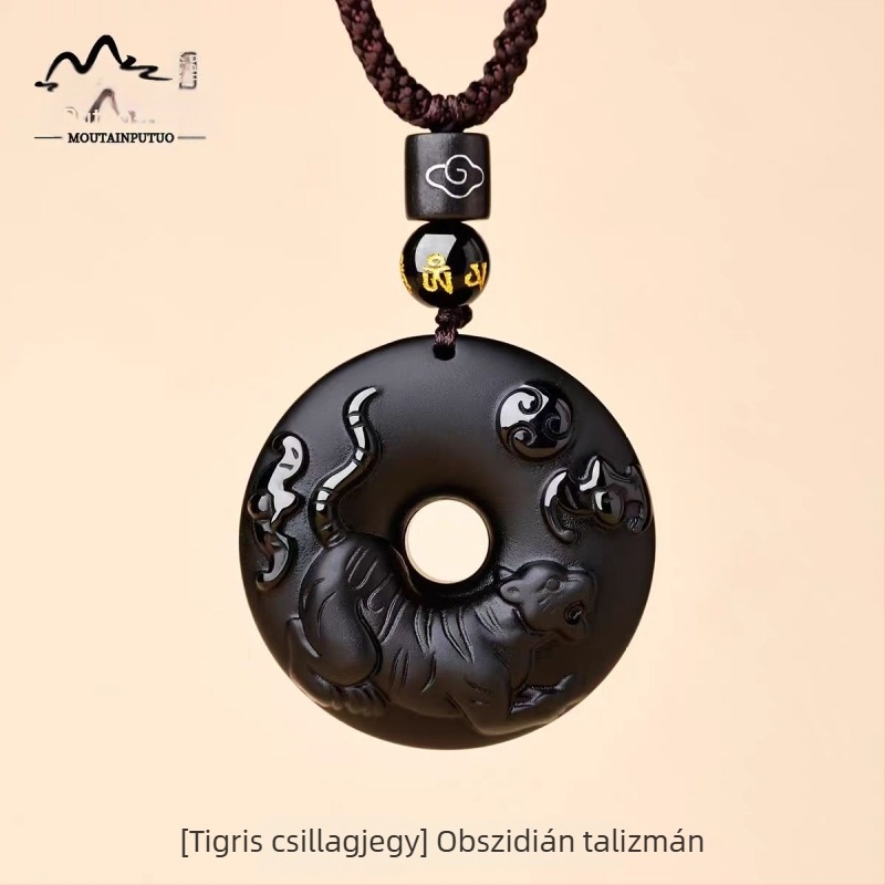 Putuo Mountain természetes obsidián medál, zodiákus jel, talizmán