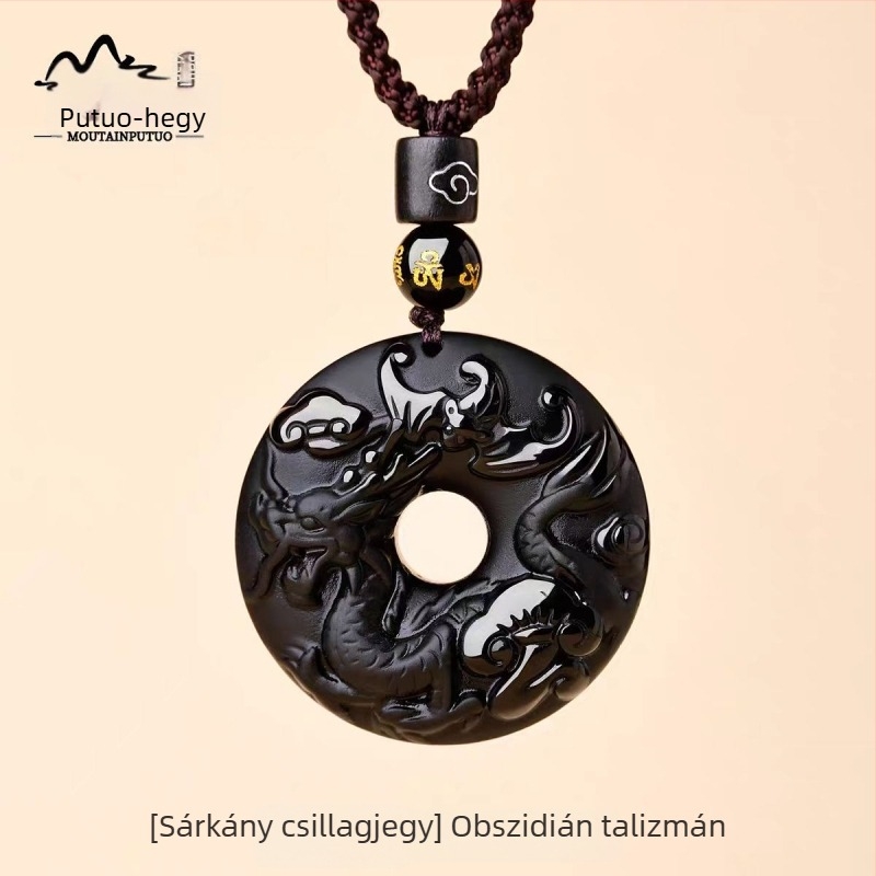 Putuo Mountain természetes obsidián medál, zodiákus jel, talizmán