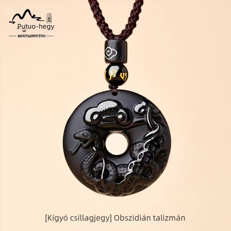 Putuo Mountain természetes obsidián medál, zodiákus jel, talizmán