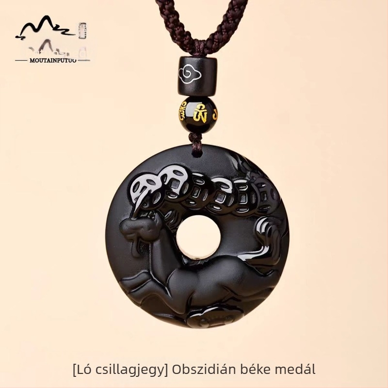 Putuo Mountain természetes obsidián medál, zodiákus jel, talizmán