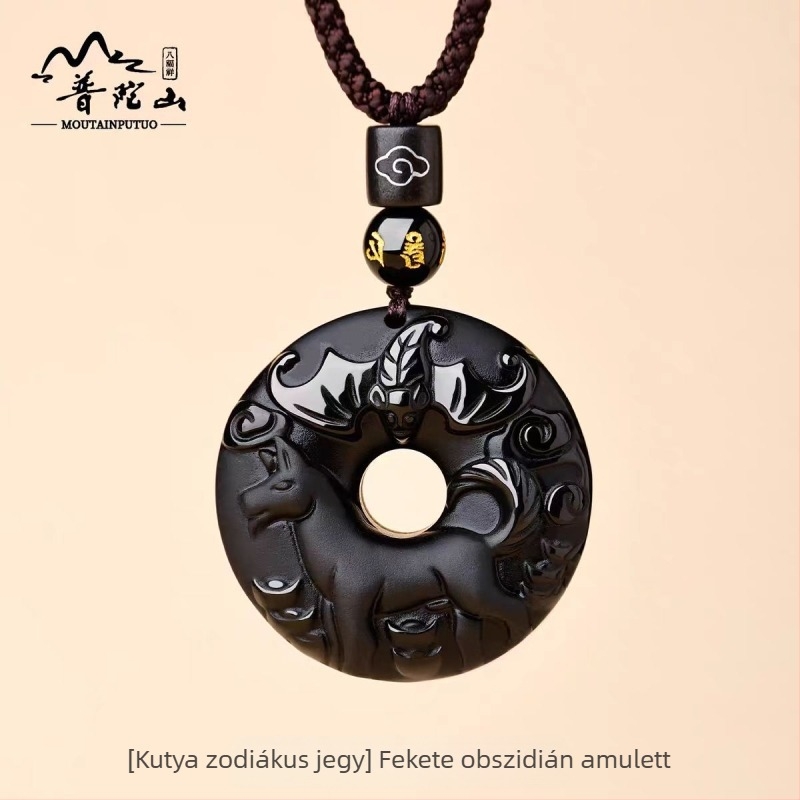 Putuo Mountain természetes obsidián medál, zodiákus jel, talizmán