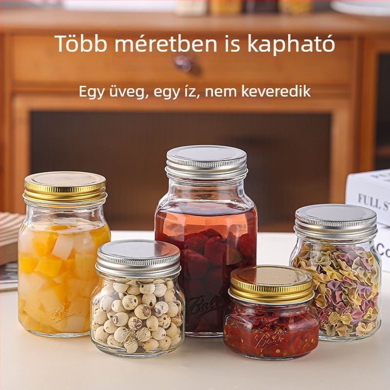 Zárt üveg tárolóedény, nyolcszögletű Mason üveg lekvárhoz, gyümölcsös befőzéshez és savanyúsághoz, 301–500 ml