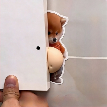3D Shiba Inu ajtóvédő matrica: ütközésgátló kilincsvédő csík, szilikon falvédő, nyom nélkül párnázó párna