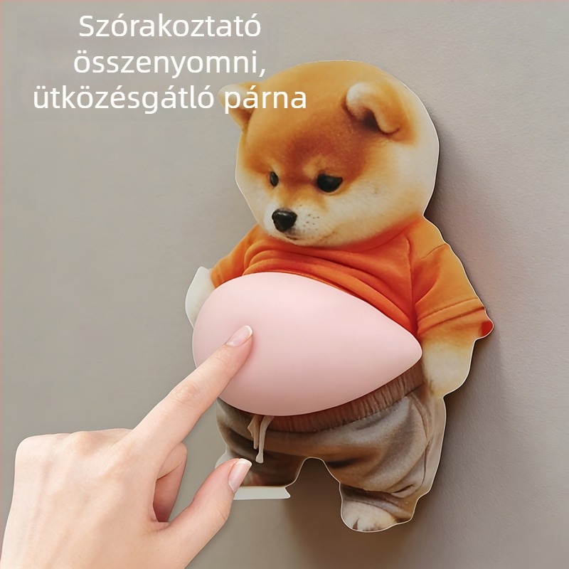 3D Shiba Inu ajtóvédő matrica: ütközésgátló kilincsvédő csík, szilikon falvédő, nyom nélkül párnázó párna
