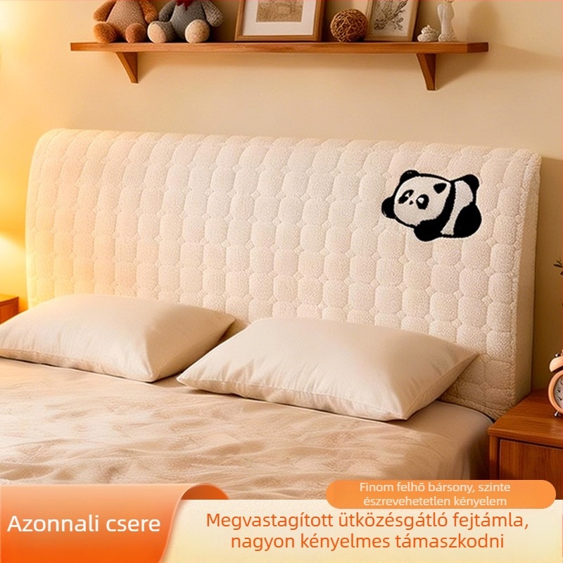 Fejtámlát takaró huzat kétágyas ágyhoz, bőrbarát, porvédő, rajzolt mintás, krémfehér színben, vastagított anyag