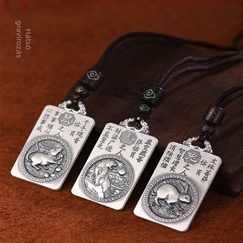S999 tiszta ezüst zodiákus medál nyolc védőistennel, a születési év Buddhájának talizmánja, nyaklánc