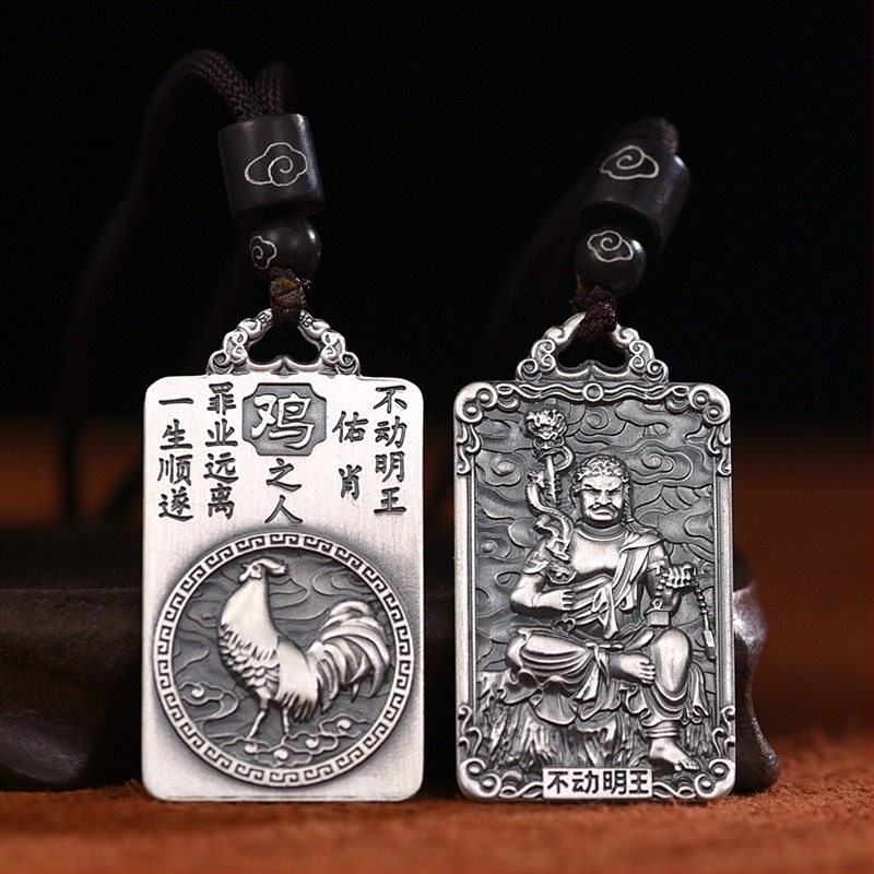 S999 tiszta ezüst zodiákus medál nyolc védőistennel, a születési év Buddhájának talizmánja, nyaklánc
