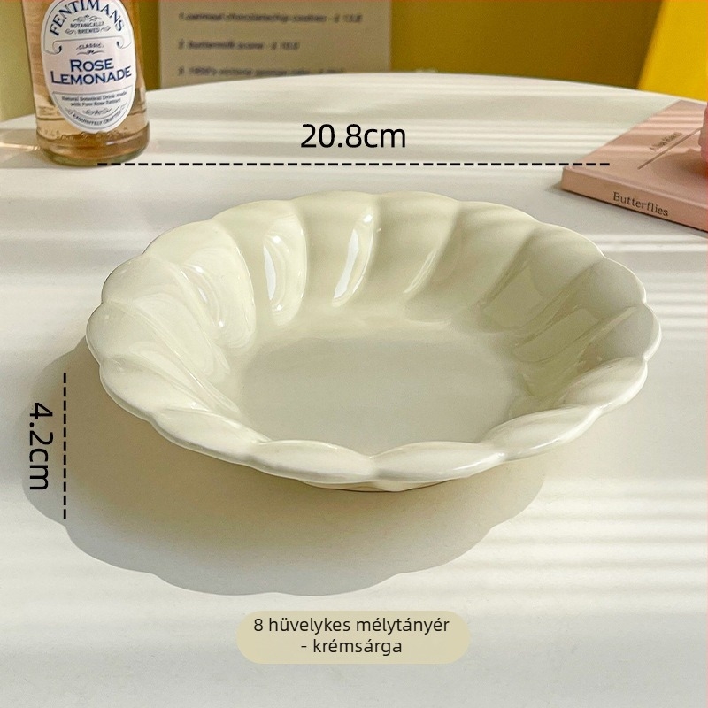 Francia stílusú virágos Dopamin kerámia étkészlet: tányérok, rizstálak, gyümölcstálak, fehér porcelán