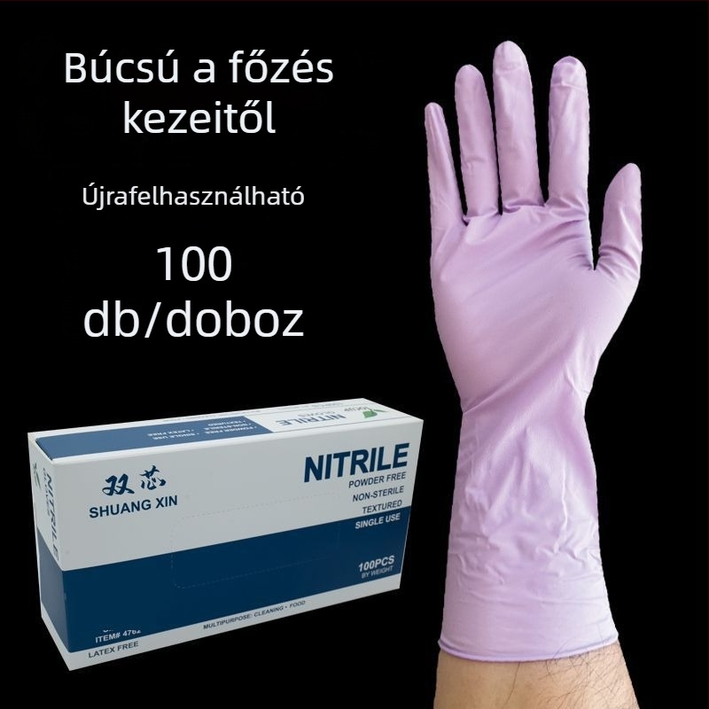 Nitril egyszer használatos mosogató kesztyűk, meghosszabbított hosszúságú, ultra vékony és strapabíró, élelmiszer-biztonsági minőség, vízálló, csúszásmentes