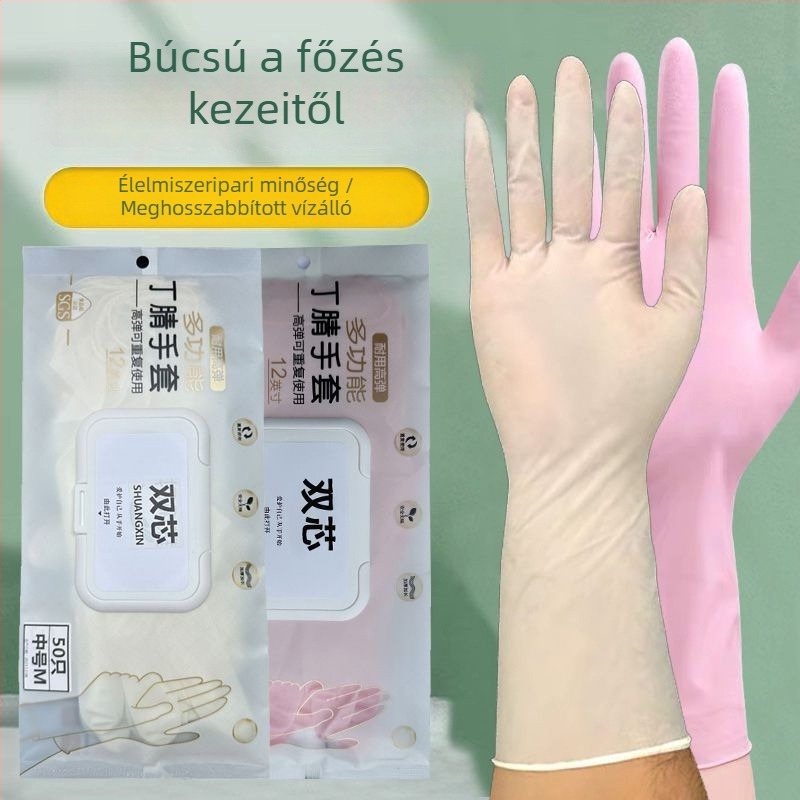 Nitril egyszer használatos mosogató kesztyűk, meghosszabbított hosszúságú, ultra vékony és strapabíró, élelmiszer-biztonsági minőség, vízálló, csúszásmentes