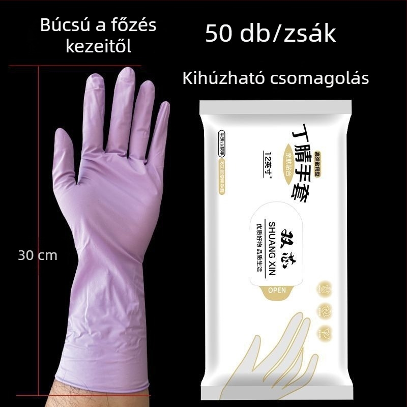 Nitril egyszer használatos mosogató kesztyűk, meghosszabbított hosszúságú, ultra vékony és strapabíró, élelmiszer-biztonsági minőség, vízálló, csúszásmentes