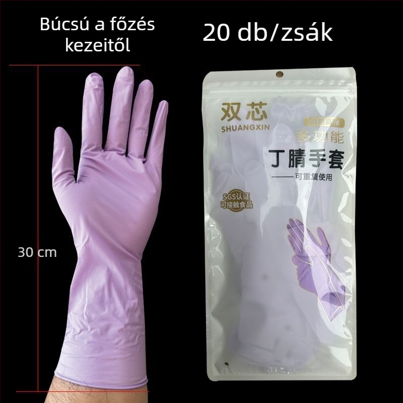 Nitril egyszer használatos mosogató kesztyűk, meghosszabbított hosszúságú, ultra vékony és strapabíró, élelmiszer-biztonsági minőség, vízálló, csúszásmentes