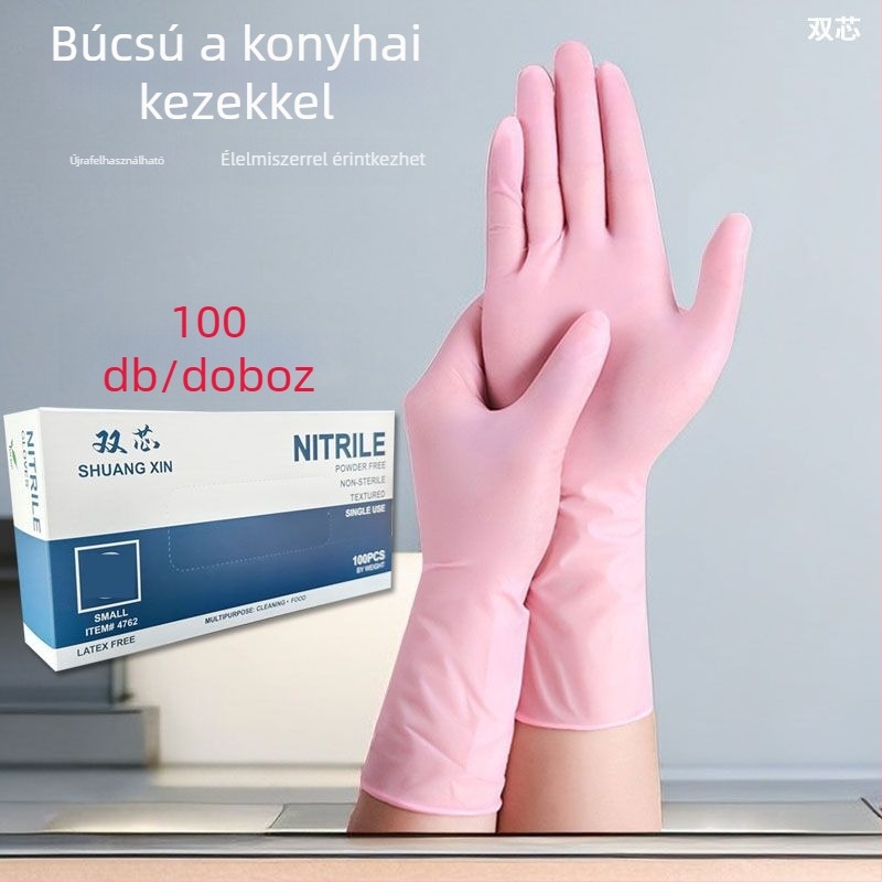 Nitril egyszer használatos mosogató kesztyűk, meghosszabbított hosszúságú, ultra vékony és strapabíró, élelmiszer-biztonsági minőség, vízálló, csúszásmentes