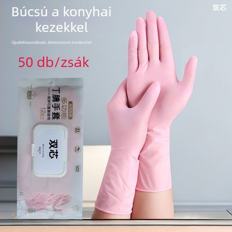 Nitril egyszer használatos mosogató kesztyűk, meghosszabbított hosszúságú, ultra vékony és strapabíró, élelmiszer-biztonsági minőség, vízálló, csúszásmentes