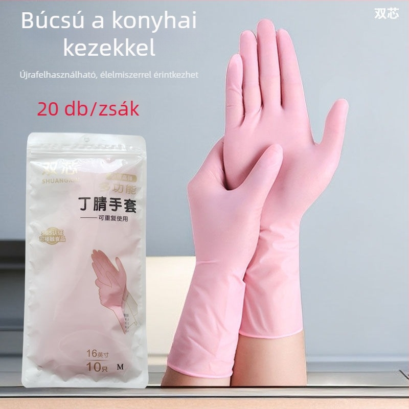 Nitril egyszer használatos mosogató kesztyűk, meghosszabbított hosszúságú, ultra vékony és strapabíró, élelmiszer-biztonsági minőség, vízálló, csúszásmentes