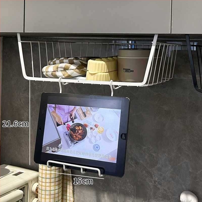 Konyhai iPad-tároló állvány, hatszintes, függő rétegezett kosár tabletatartóval a belső szekrénybe