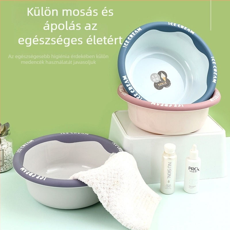 Háztartási vastag műanyag mosdókagyló – nagy kapacitású, többfunkciós mosdó arc- és testmosáshoz, ruhák mosásához és lábáztatáshoz, kollégiumi fürdőszobába