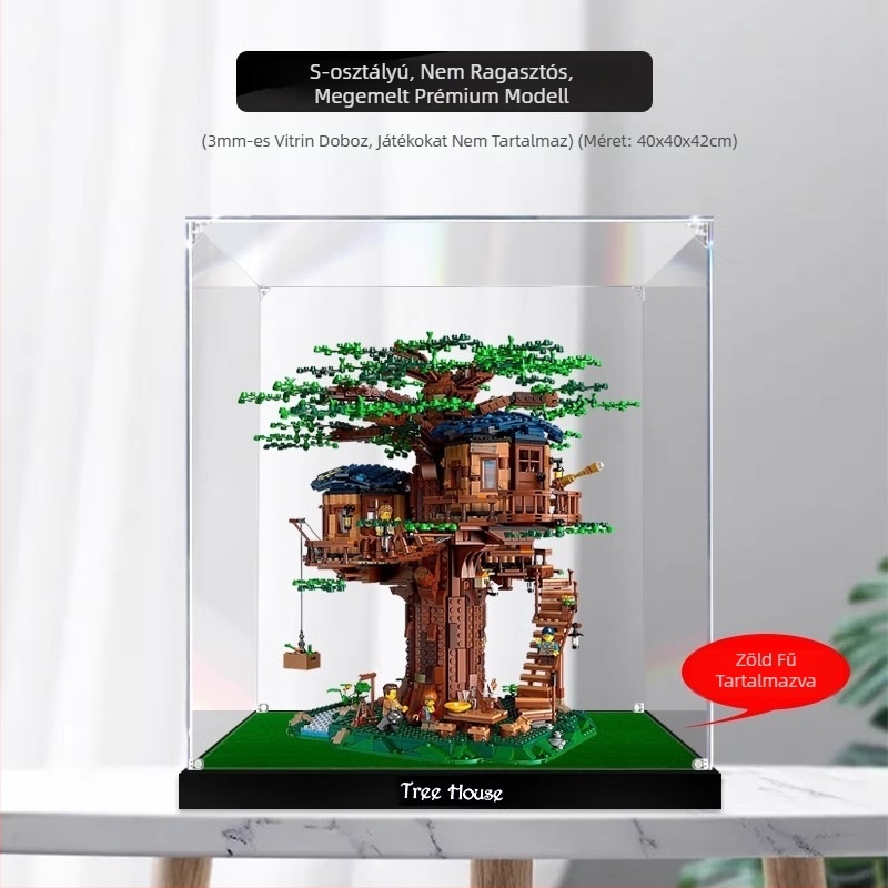 LEGO Tree House 21318 bemutató doboz, átlátszó porvédő fedéllel