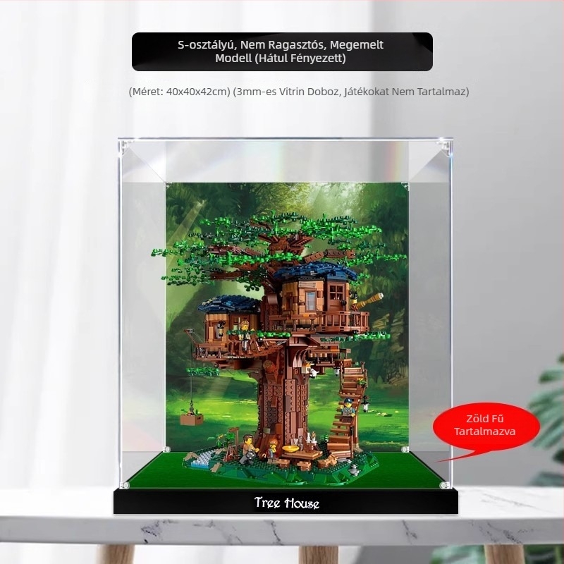LEGO Tree House 21318 bemutató doboz, átlátszó porvédő fedéllel