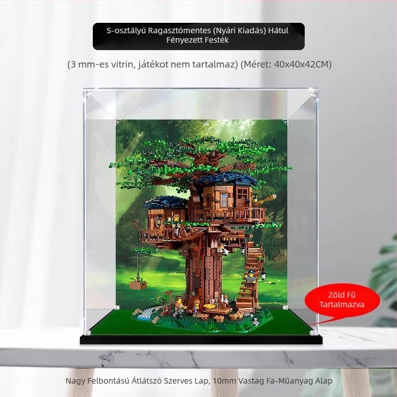 LEGO Tree House 21318 bemutató doboz, átlátszó porvédő fedéllel