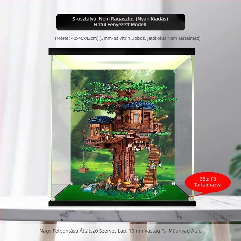 LEGO Tree House 21318 bemutató doboz, átlátszó porvédő fedéllel