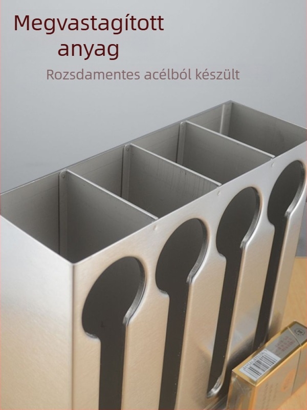 Rozsdamentes acél kanál tároló – négyzet alakú, nagy kapacitású evőeszköz-szervező szállodák és éttermek számára.