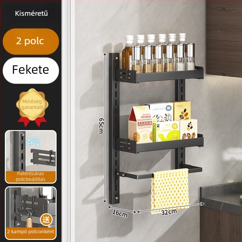 Fúrás nélküli falra szerelhető fűszertartó polc, háromszintes konyhai tároló