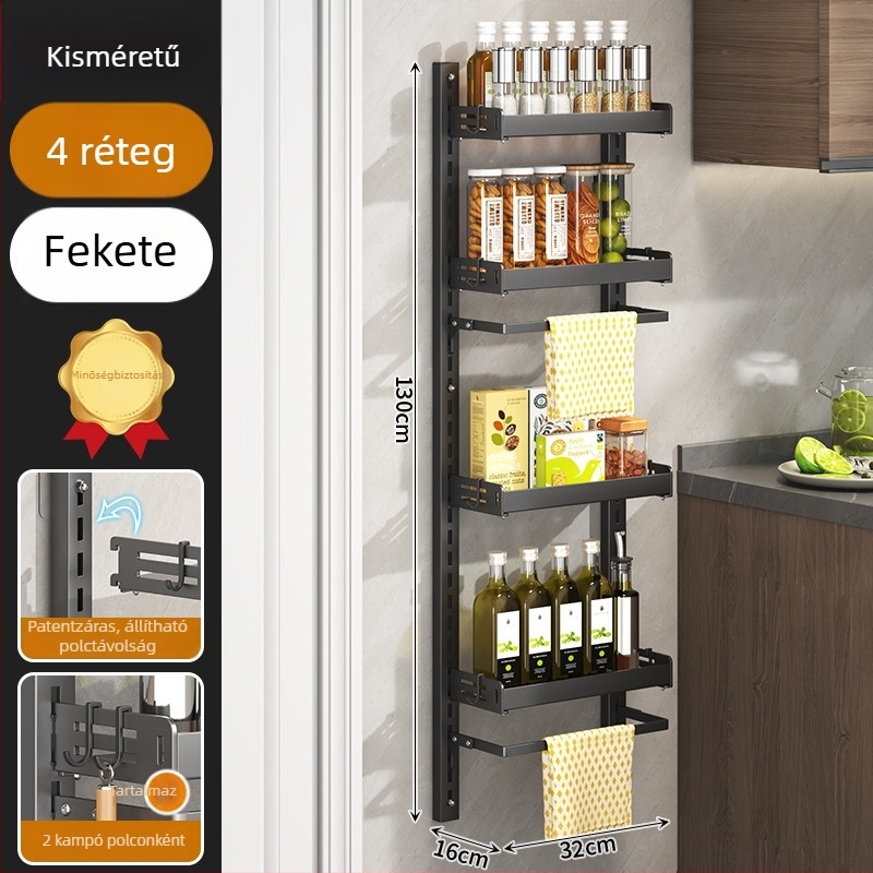 Fúrás nélküli falra szerelhető fűszertartó polc, háromszintes konyhai tároló
