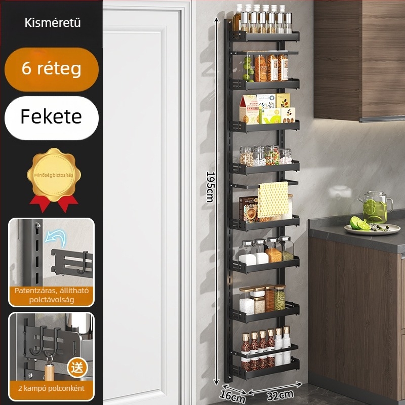 Fúrás nélküli falra szerelhető fűszertartó polc, háromszintes konyhai tároló