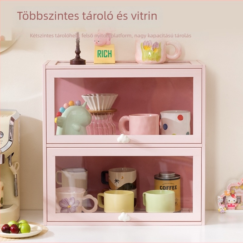 Babafigurák és blind-boxok tároló- és kiállító szekrénye, áttetsző akril, fa keret, porálló