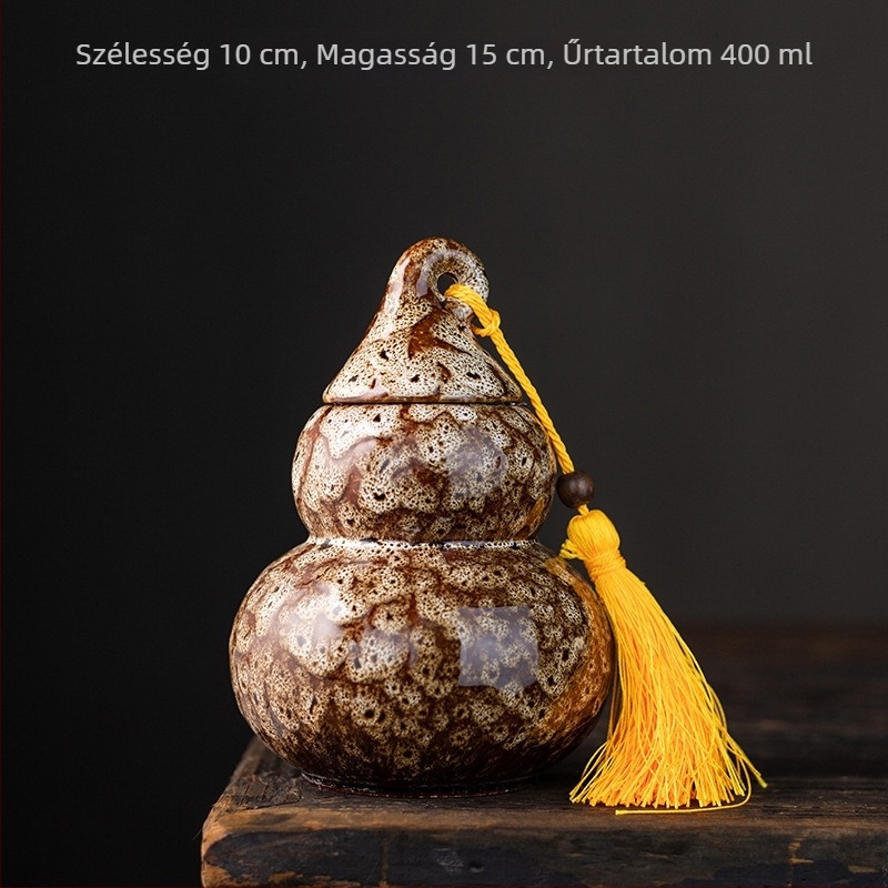 Nagy kerámia tök alakú teásüveg, kemencés mázzal, hordozható, dekoratív zárható tároló logóval