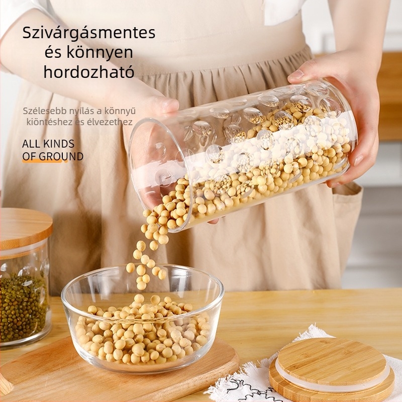 Kerek, átlátszó akril konyhai tárolóedény gabonához és teához, nedvességálló, légmentesen záródó, 800–1000 ml