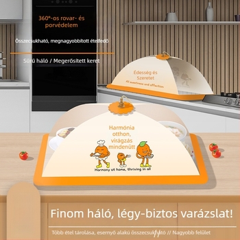 Nagy méretű ételfedő hálóval, por- és rovarbiztos, univerzális az asztalhoz, maradékok tárolására, összecsukható, megerősített, légáteresztő háló