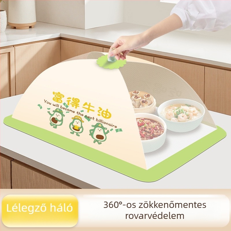 Nagy méretű ételfedő hálóval, por- és rovarbiztos, univerzális az asztalhoz, maradékok tárolására, összecsukható, megerősített, légáteresztő háló