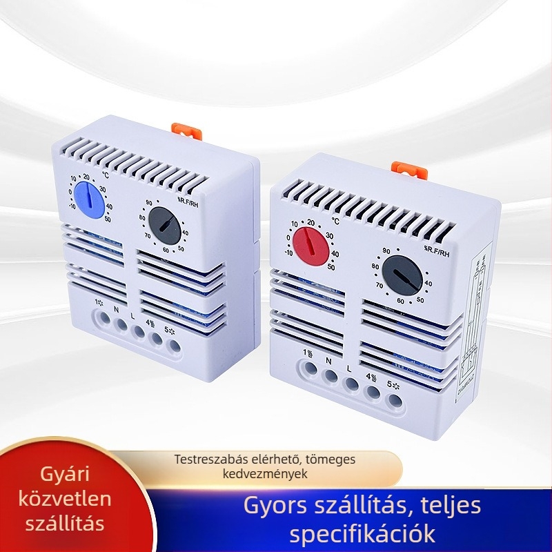 ZTOMF012 Hőmérséklet- és páratartalom-ellenőrző elektromos szekrényhez, mechanikus kapcsolóval és szekrényventillátorral