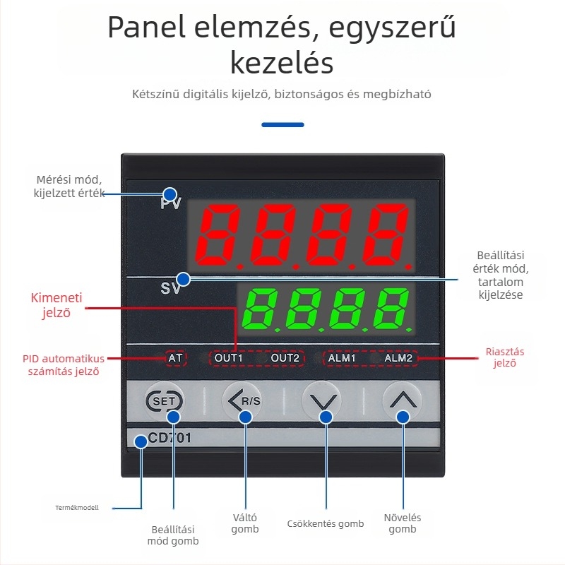 Intelligens digitális kijelzős termosztát több bemenettel, PID hőmérséklet-szabályozó CD101402701, állítható hőmérséklet-szabályozó