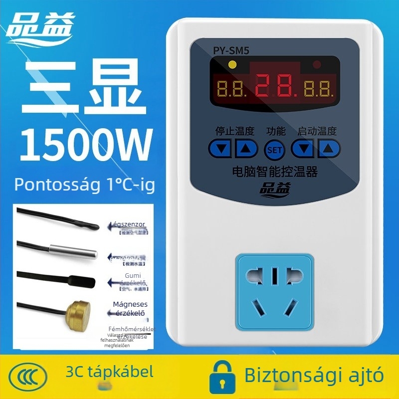 Pinyi 220V 2200W háromkijelzős állítható hőmérséklet-szabályozó termosztát kapcsoló LCD-vel