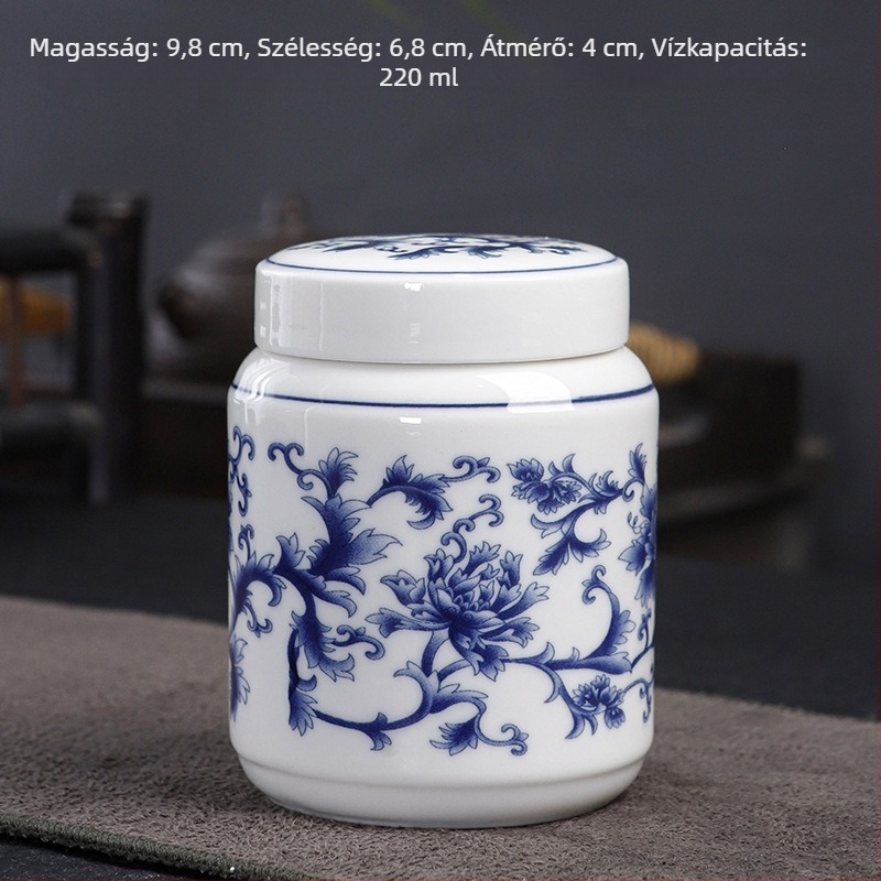 Kék-fehér porcelán retro kerámia tégely hagyományos kínai orvosi készítményekhez, mézhez, porhoz és teához, lezárt tégely
