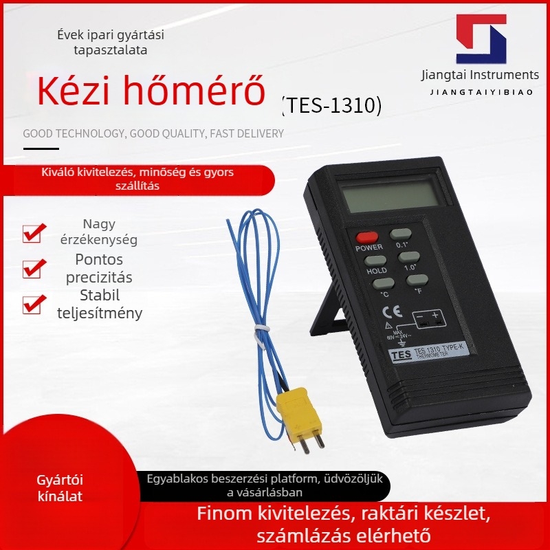 Hordozható digitális hőmérő hőmérséklet-szenzorral, testreszabható automatikus kijelzővel.