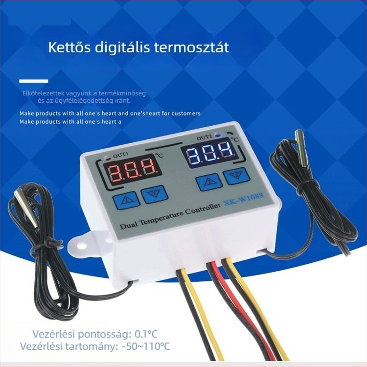 XK-1088 Kétcsatornás digitális termosztát fűtéshez és hűtéshez, közvetlen kimenet KT99