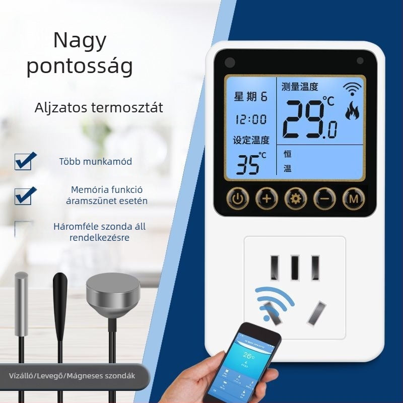Távoli WiFi hőmérséklet-szabályozó – intelligens termosztát konnektorral
