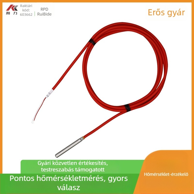 Pt100 platina ellenállásos hőmérsékletszenzor, vízálló rozsdamentes acél sonda, szilikon kábel, magas hőmérsékletre tervezve
