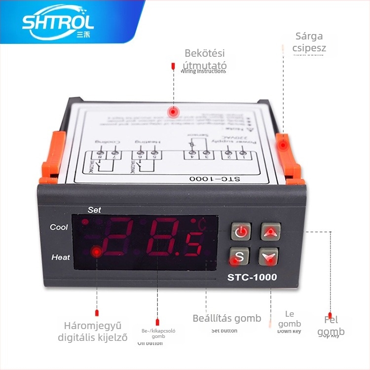 STC-1000 digitális hőmérsékletszabályozó akváriumhoz és tengeri élelmiszer inkubátorhoz, mikroprocesszoros termosztát, 220V.